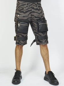 Shorts - Strapped w/ Leather - Dark Grey and Black Zebra - LDS421103