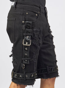 Shorts - Strapped w/ Crystals - Black - LDS421103