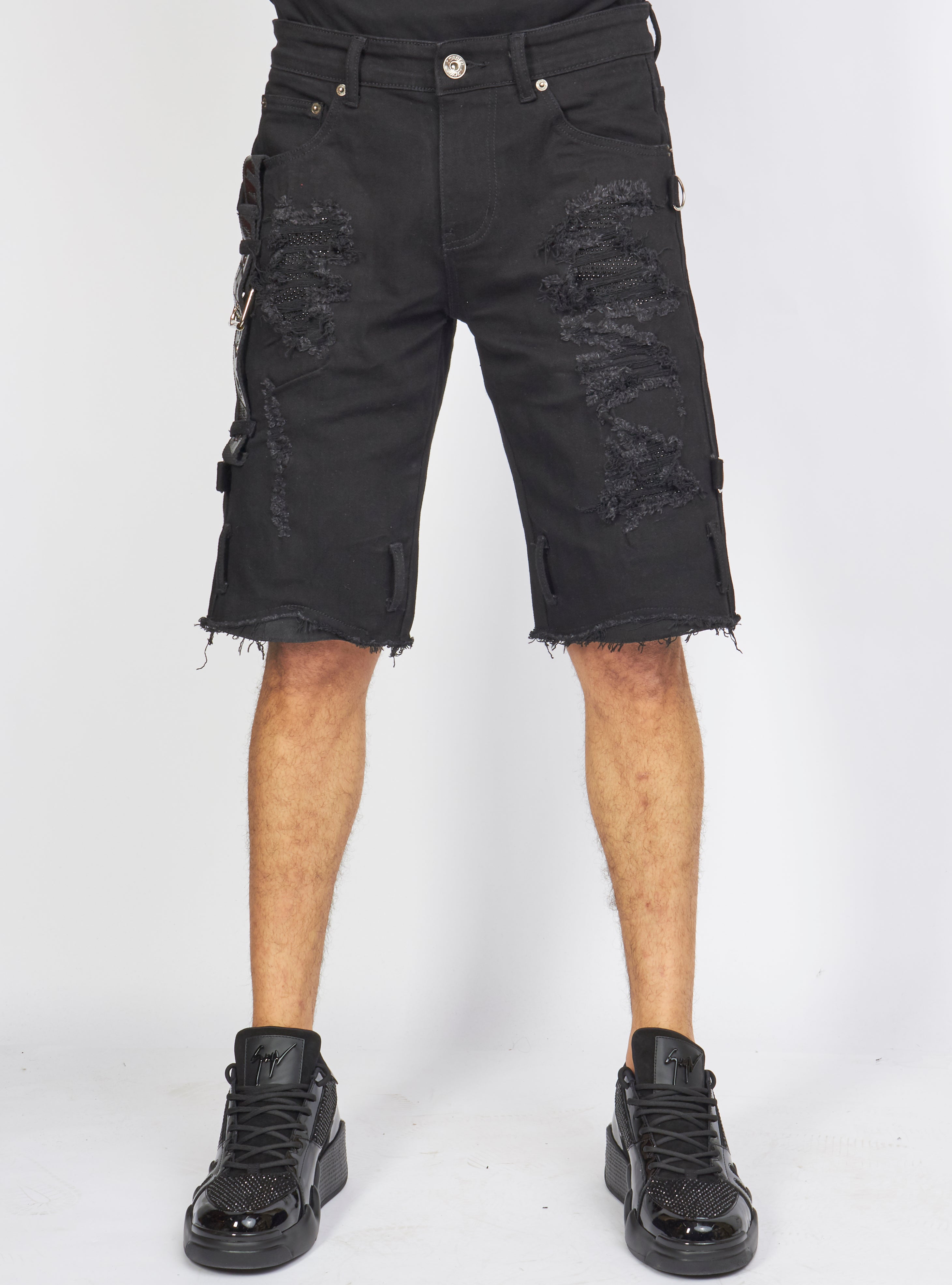 Shorts - Strapped w/ Crystals - Black - LDS421103