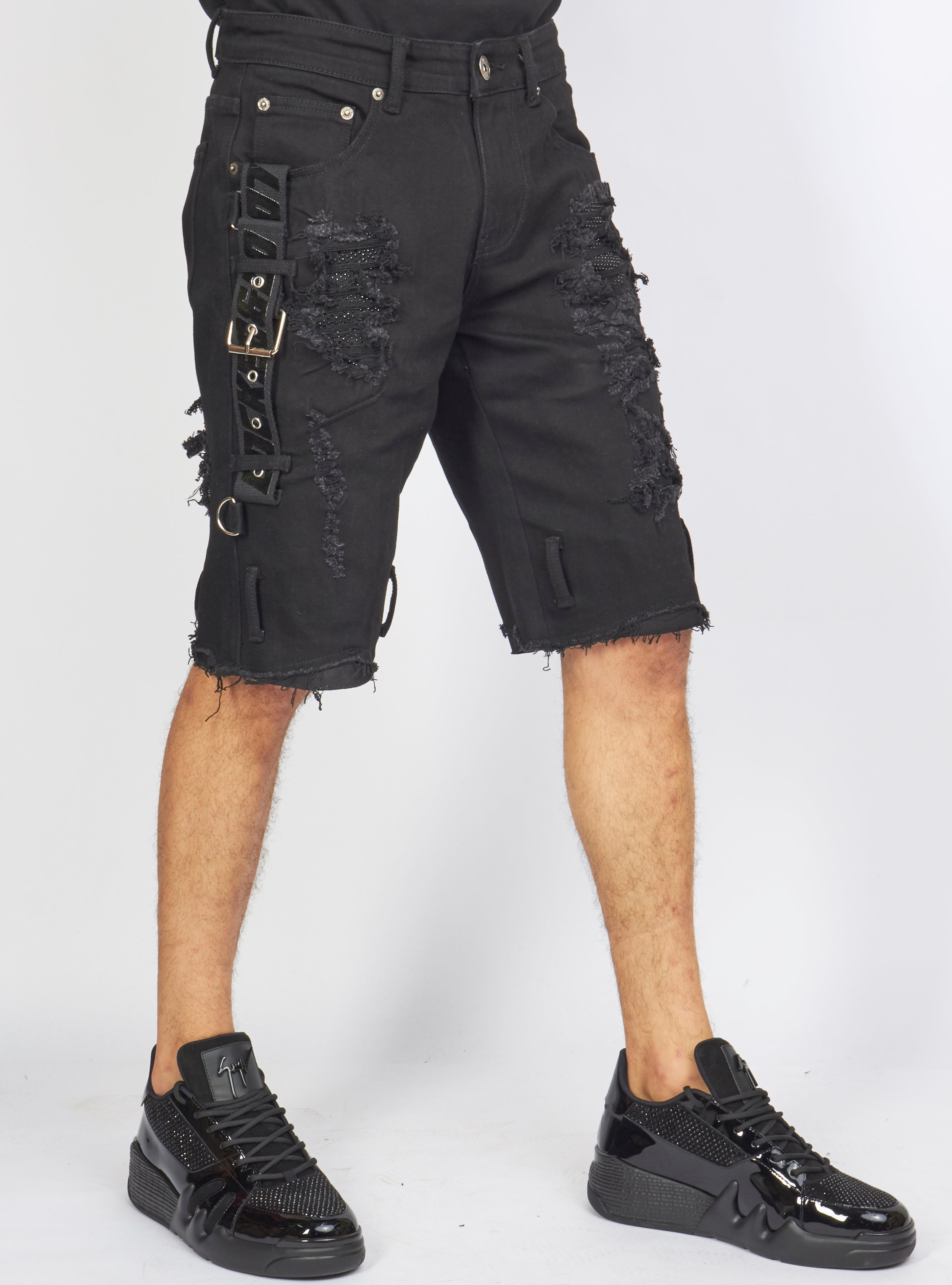 Shorts - Strapped w/ Crystals - Black - LDS421103