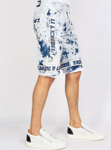 Shorts - Strapped Denim - Acid Wash with White and Blue - LDS421101