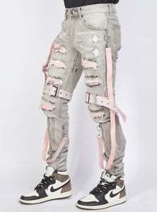 Jeans - Straps & Stones - Grey & Pink