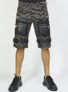 Shorts - Strapped w/ Leather - Dark Grey and Black Zebra - LDS421103