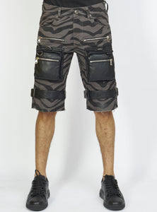 Shorts - Strapped w/ Leather - Dark Grey and Black Zebra - LDS421103