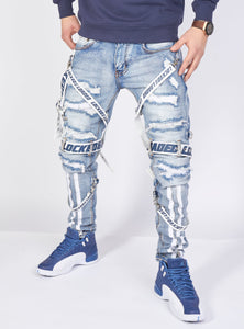 Jeans - Straps & Stones - Mid Blue with White and Navy