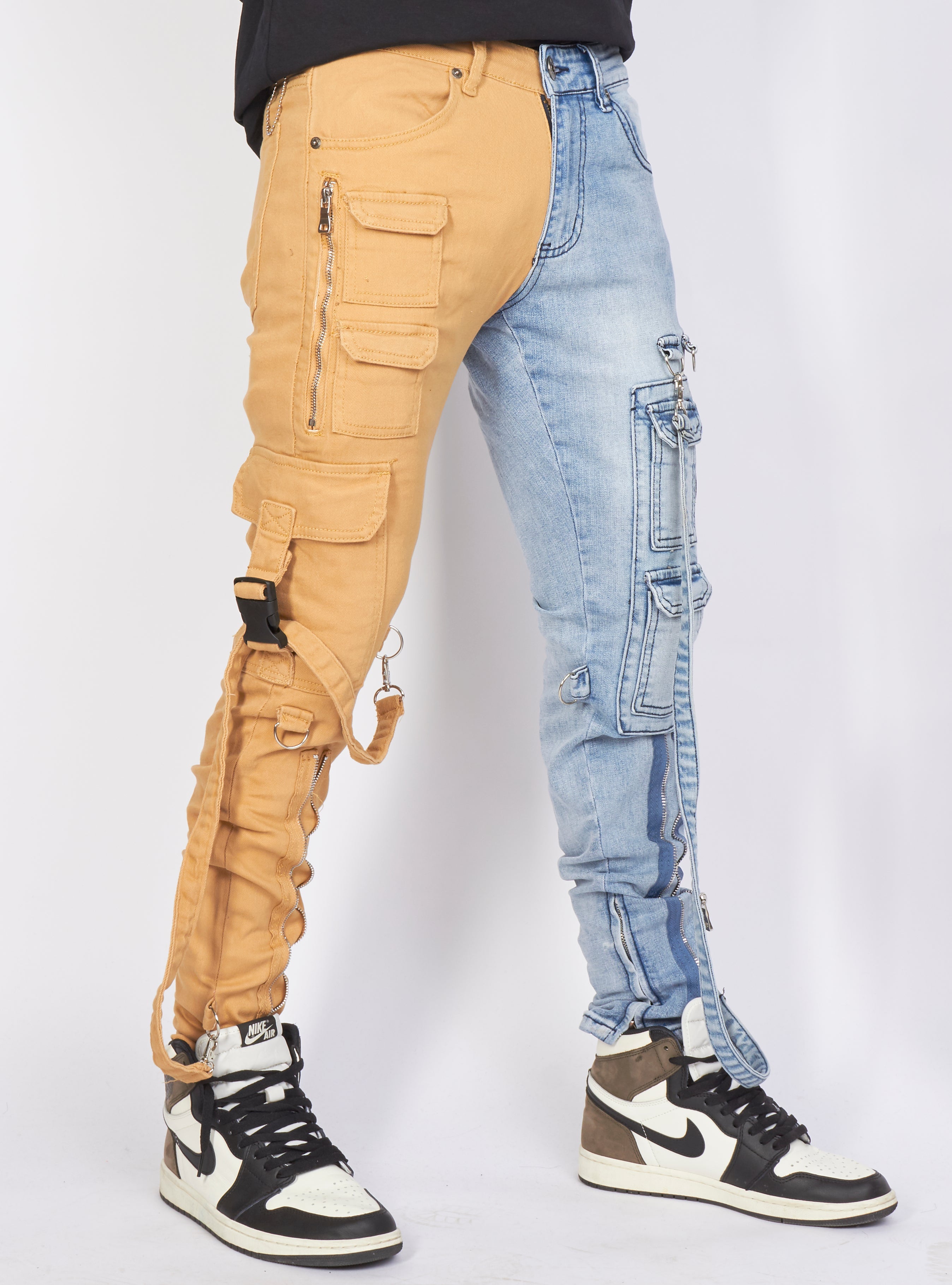 Jeans - Split Straps & Stones - Denim & Tan