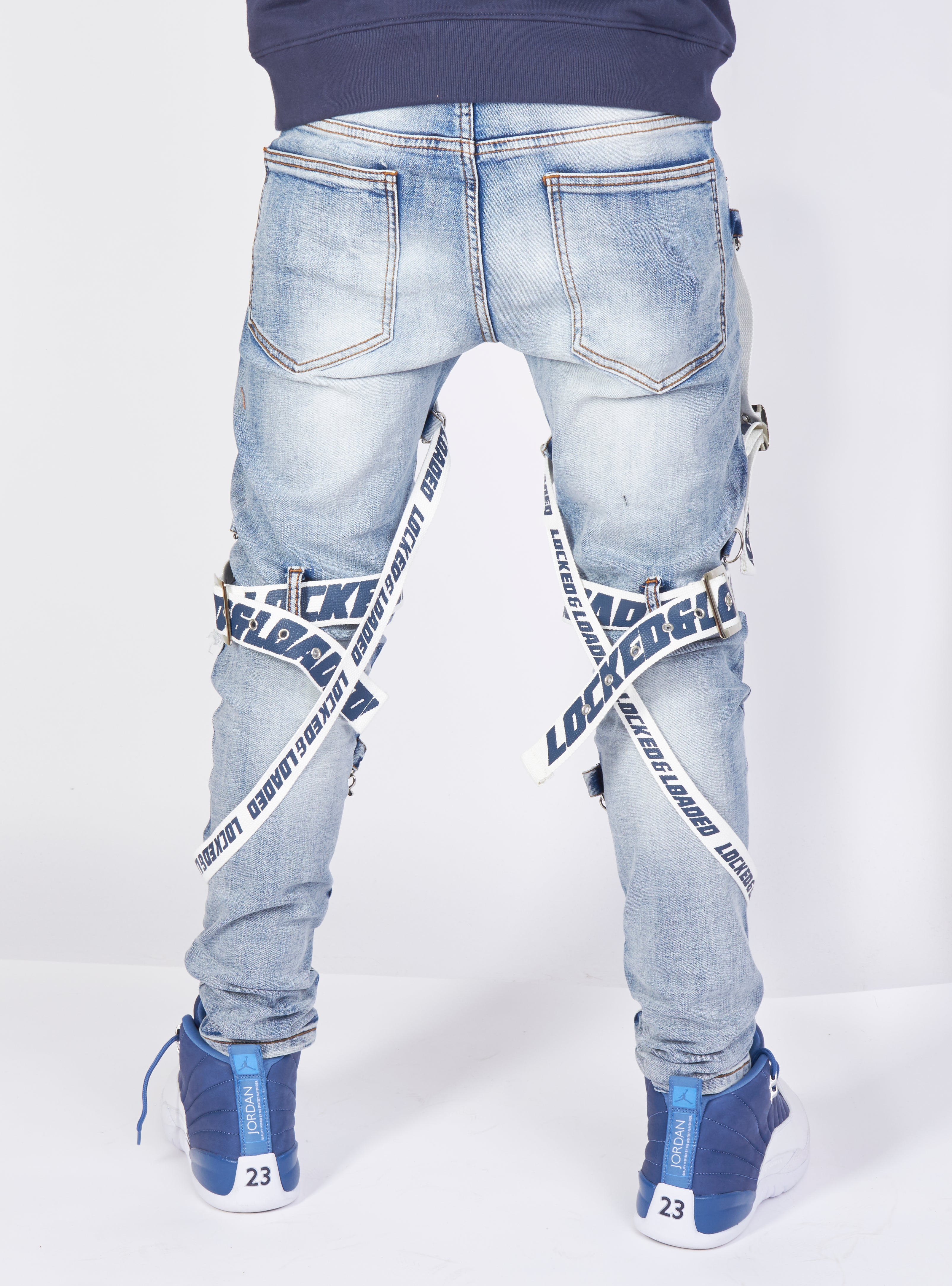 Jeans - Straps & Stones - Mid Blue with White and Navy