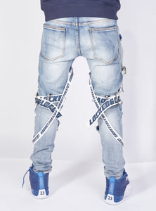 Jeans - Straps & Stones - Mid Blue with White and Navy