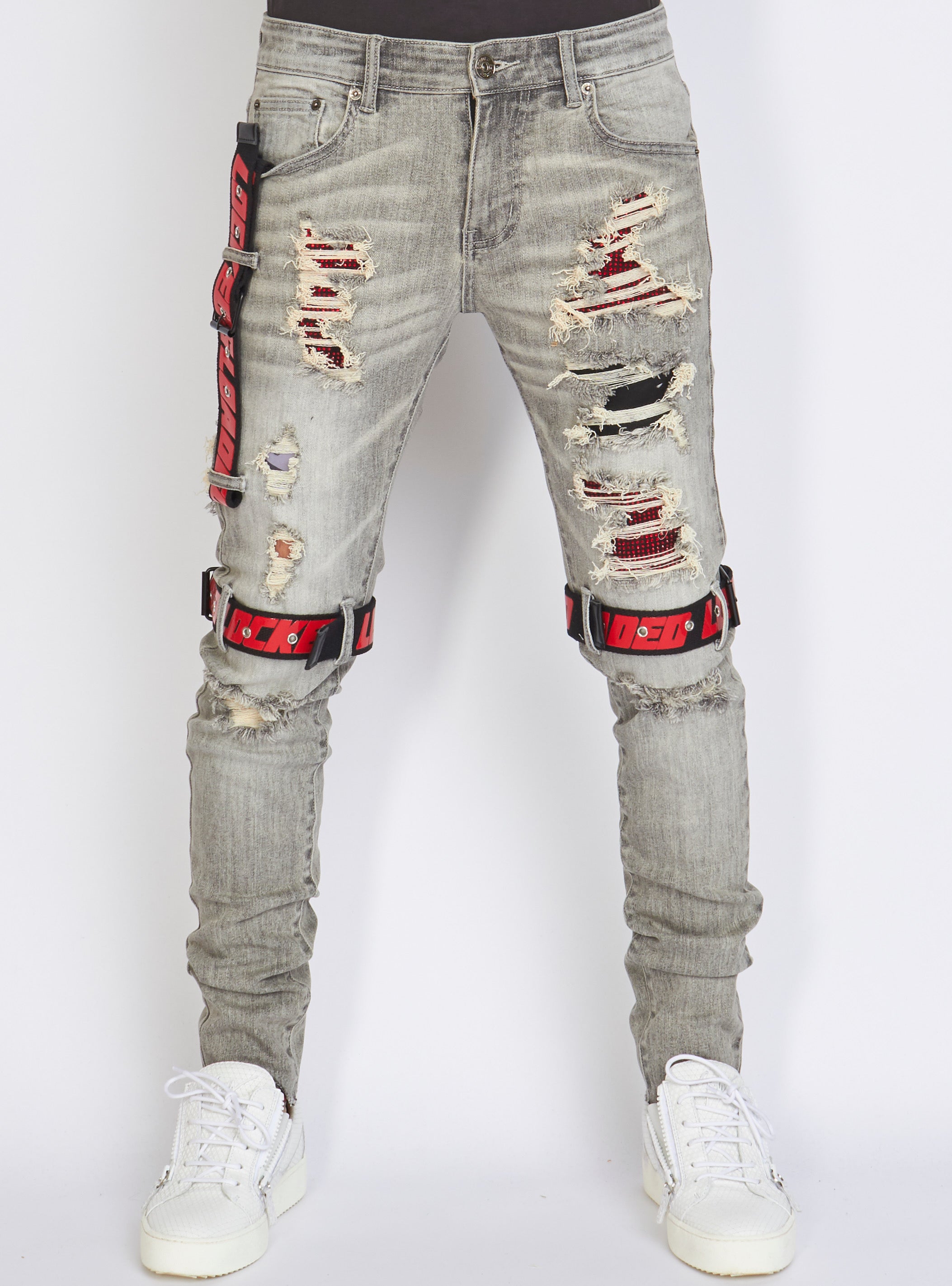 Jeans - Straps - Grey Wash And Red - LLCDP0925570