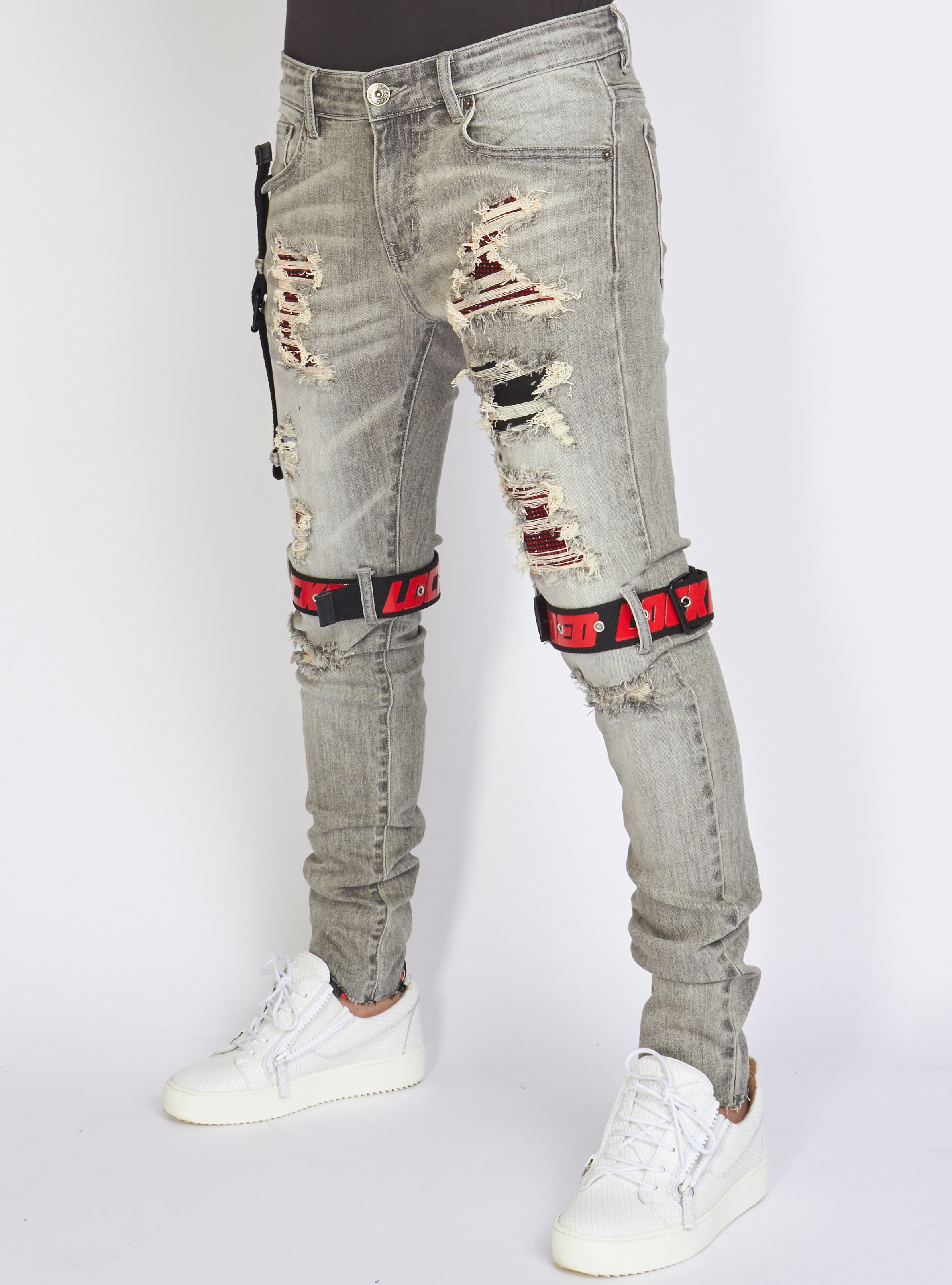 Jeans - Straps - Grey Wash And Red - LLCDP0925570