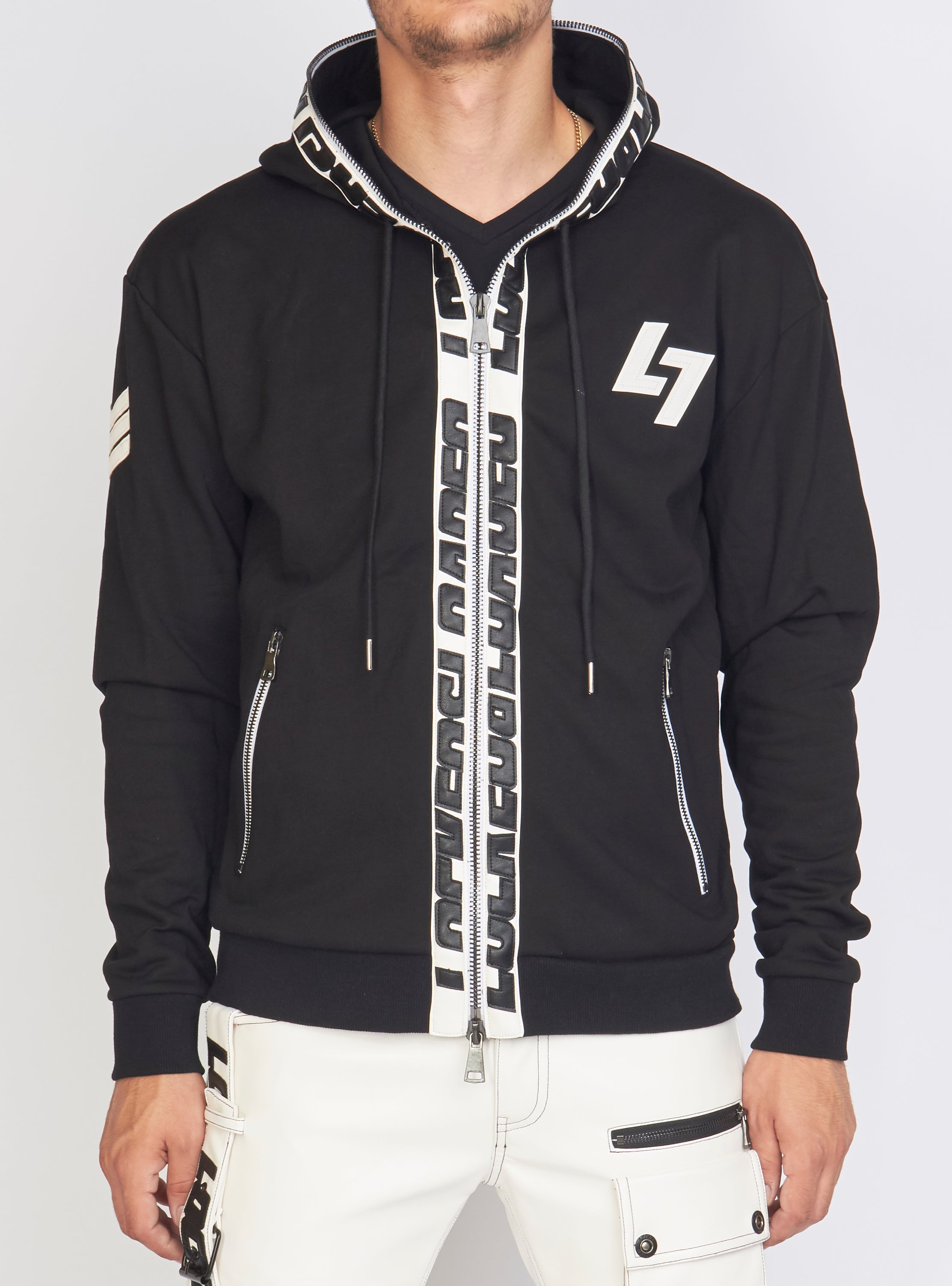 Hoodie - Leather - Black and White - LLFZ1025501