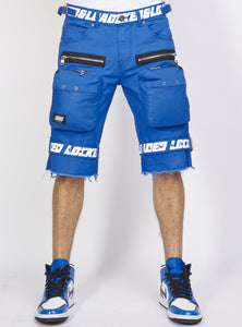 Shorts - Royal Blue Cotton Twill - Featuring 3D Cargo Pockets - Blue / White Print - LDS421102