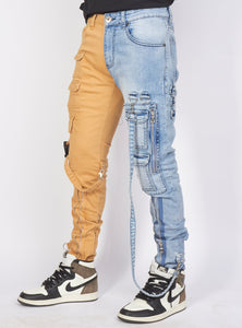 Jeans - Split Straps & Stones - Denim & Tan