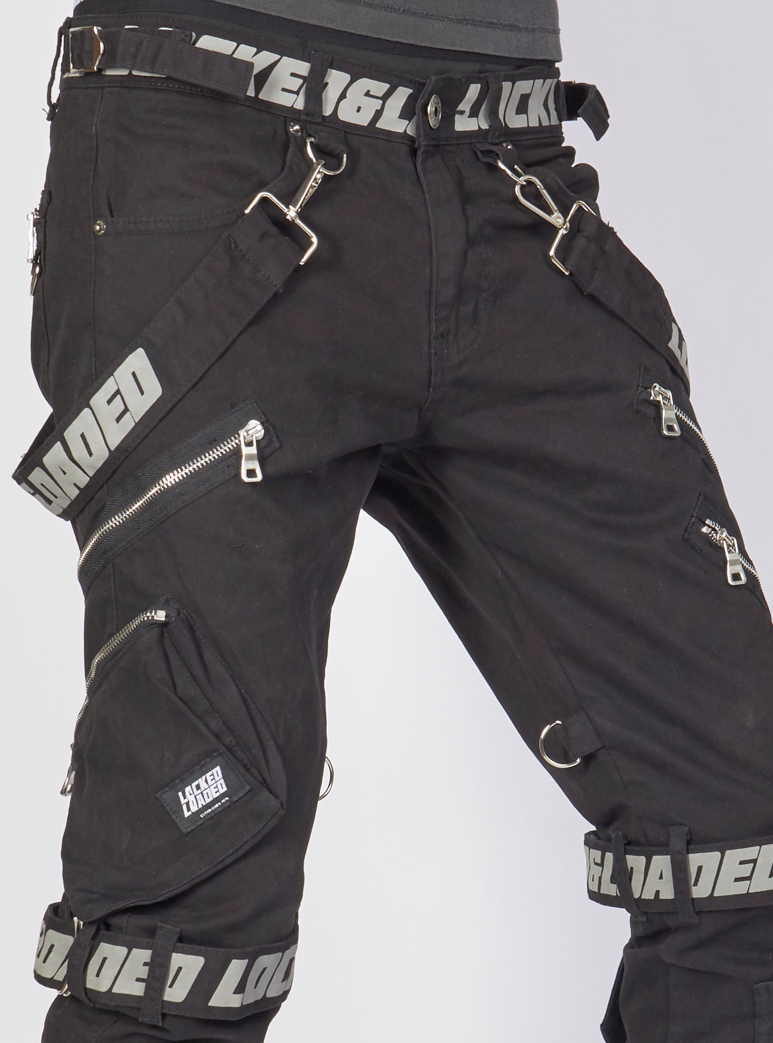 Jeans - Straps and Pocket - Black with Reflective - LLTP108