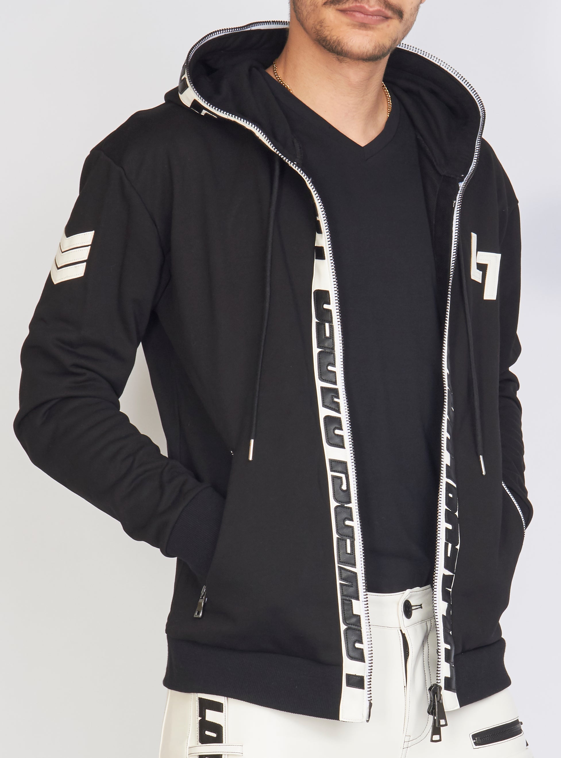 Hoodie - Leather - Black and White - LLFZ1025501