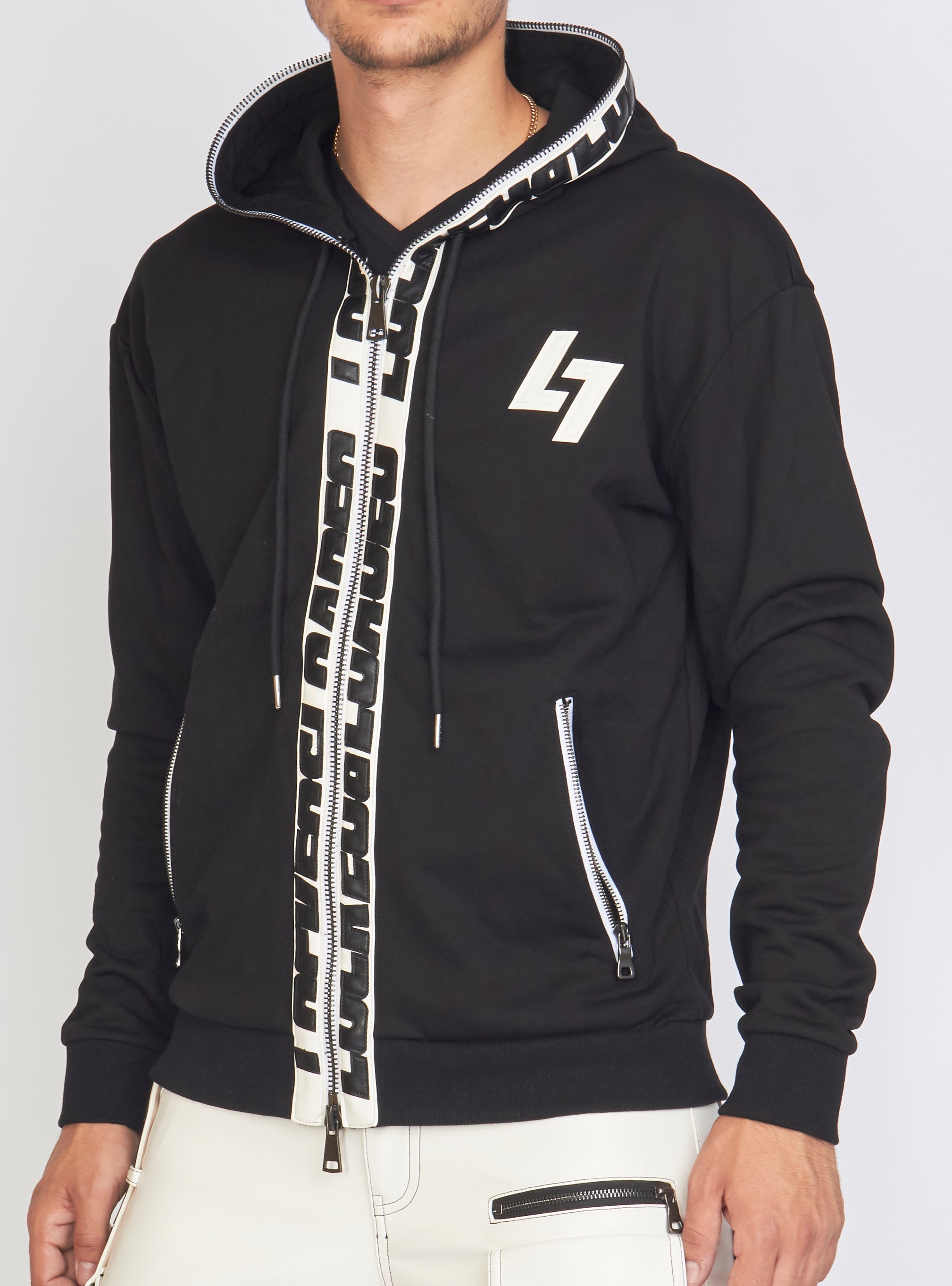 Hoodie - Leather - Black and White - LLFZ1025501