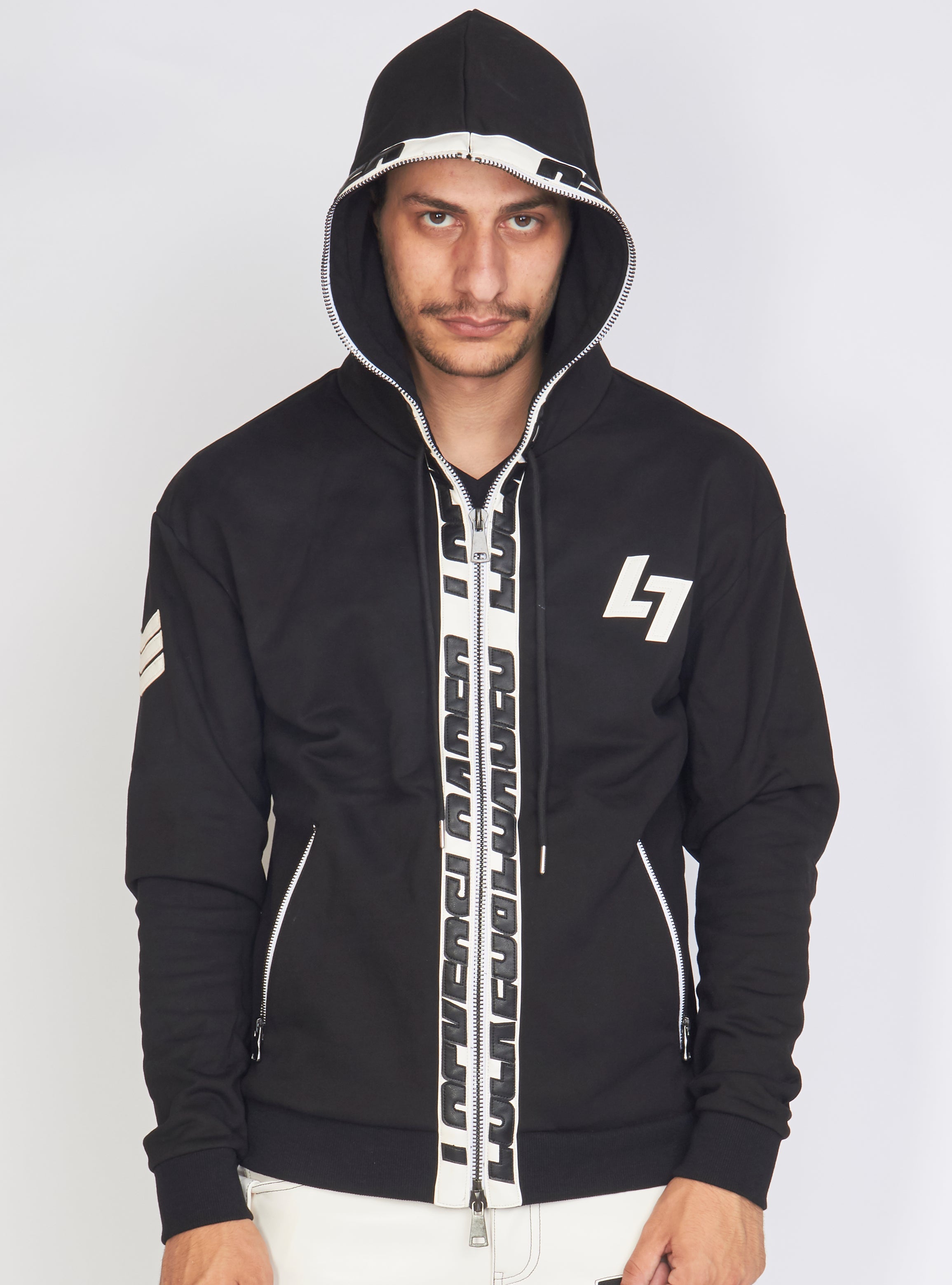 Hoodie - Leather - Black and White - LLFZ1025501