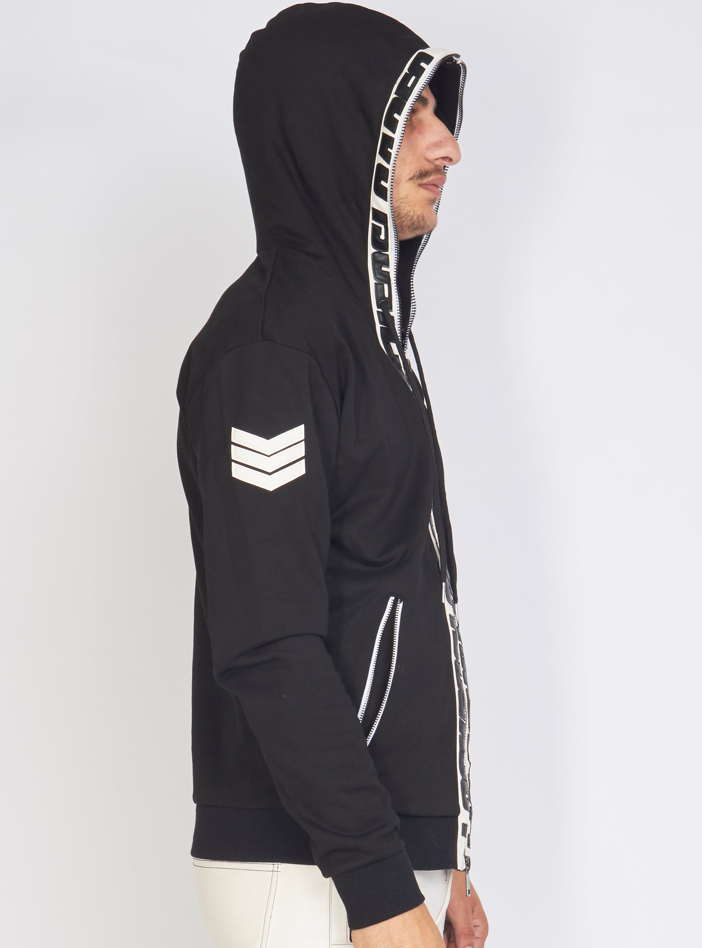 Hoodie - Leather - Black and White - LLFZ1025501