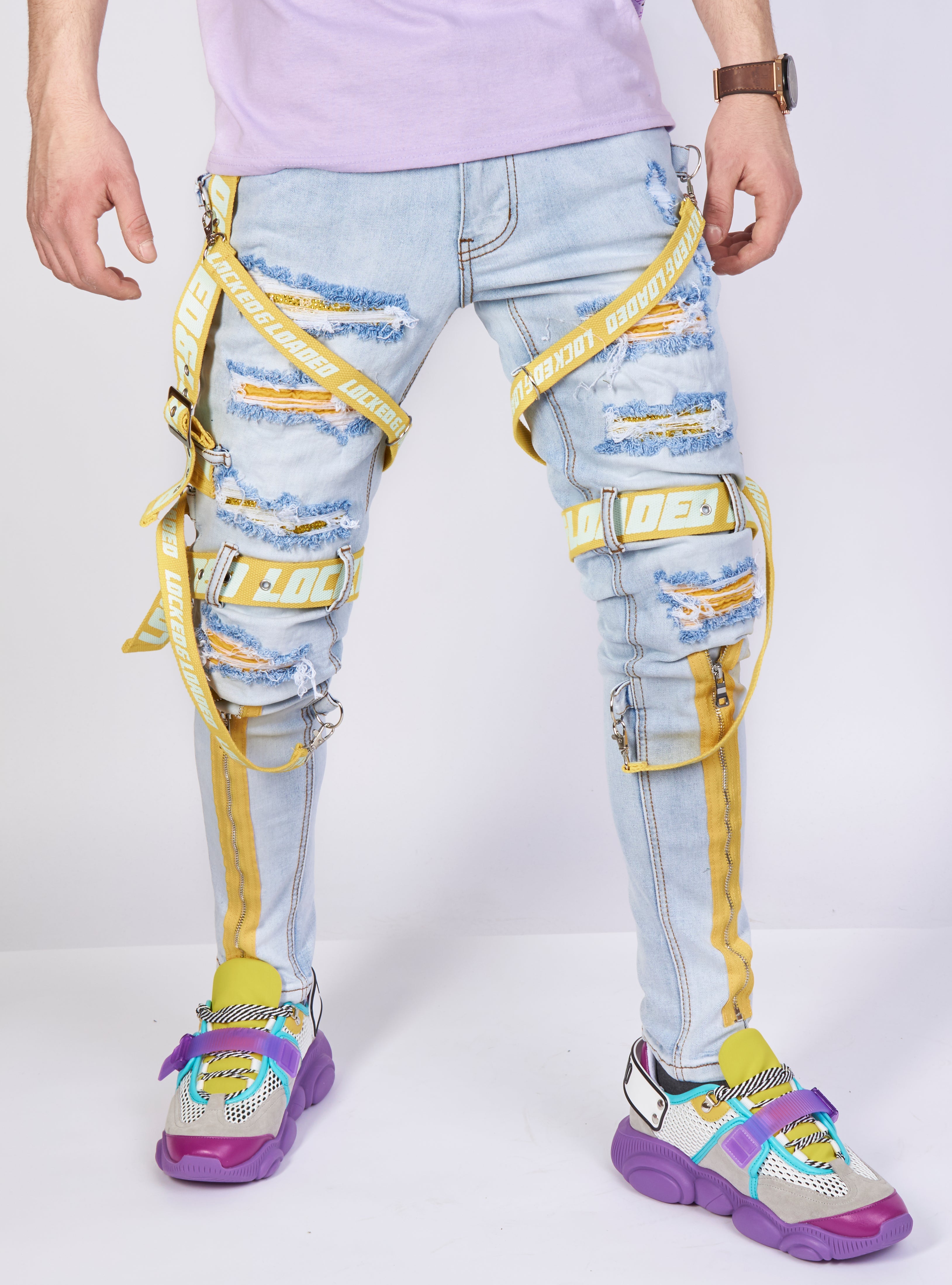 Jeans - Straps & Stones - Light Blue and Yellow