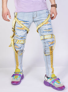 Jeans - Straps & Stones - Light Blue and Yellow