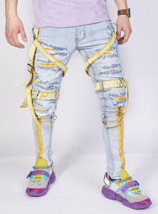 Jeans - Straps & Stones - Light Blue and Yellow