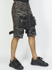 Shorts - Strapped w/ Leather - Dark Grey and Black Zebra - LDS421103