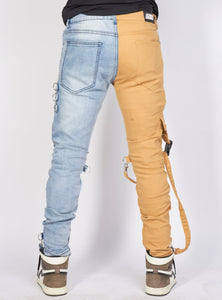 Jeans - Split Straps & Stones - Denim & Tan