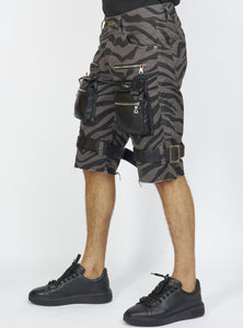 Shorts - Strapped w/ Leather - Dark Grey and Black Zebra - LDS421103