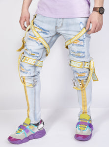 Jeans - Straps & Stones - Light Blue and Yellow