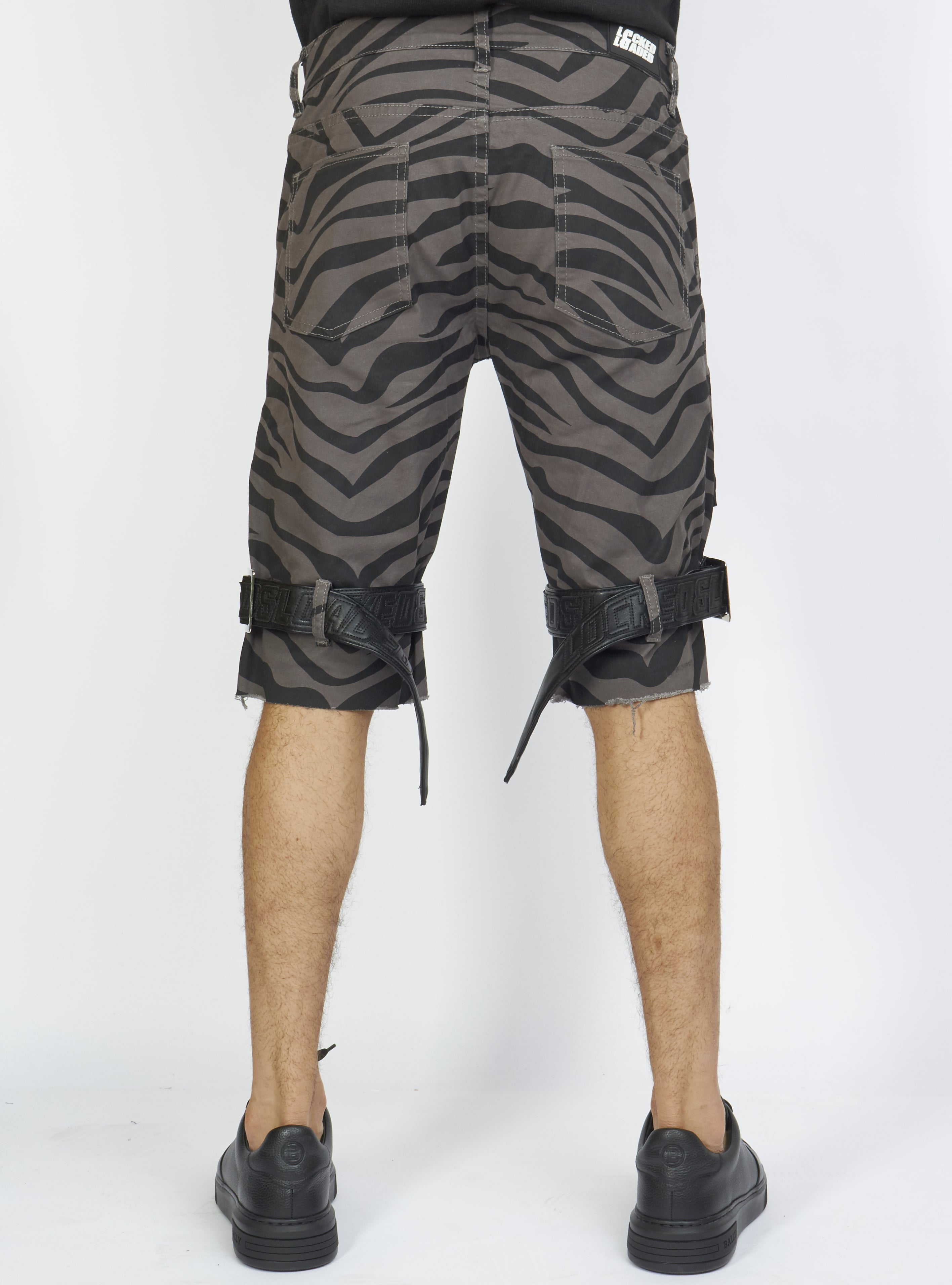 Shorts - Strapped w/ Leather - Dark Grey and Black Zebra - LDS421103