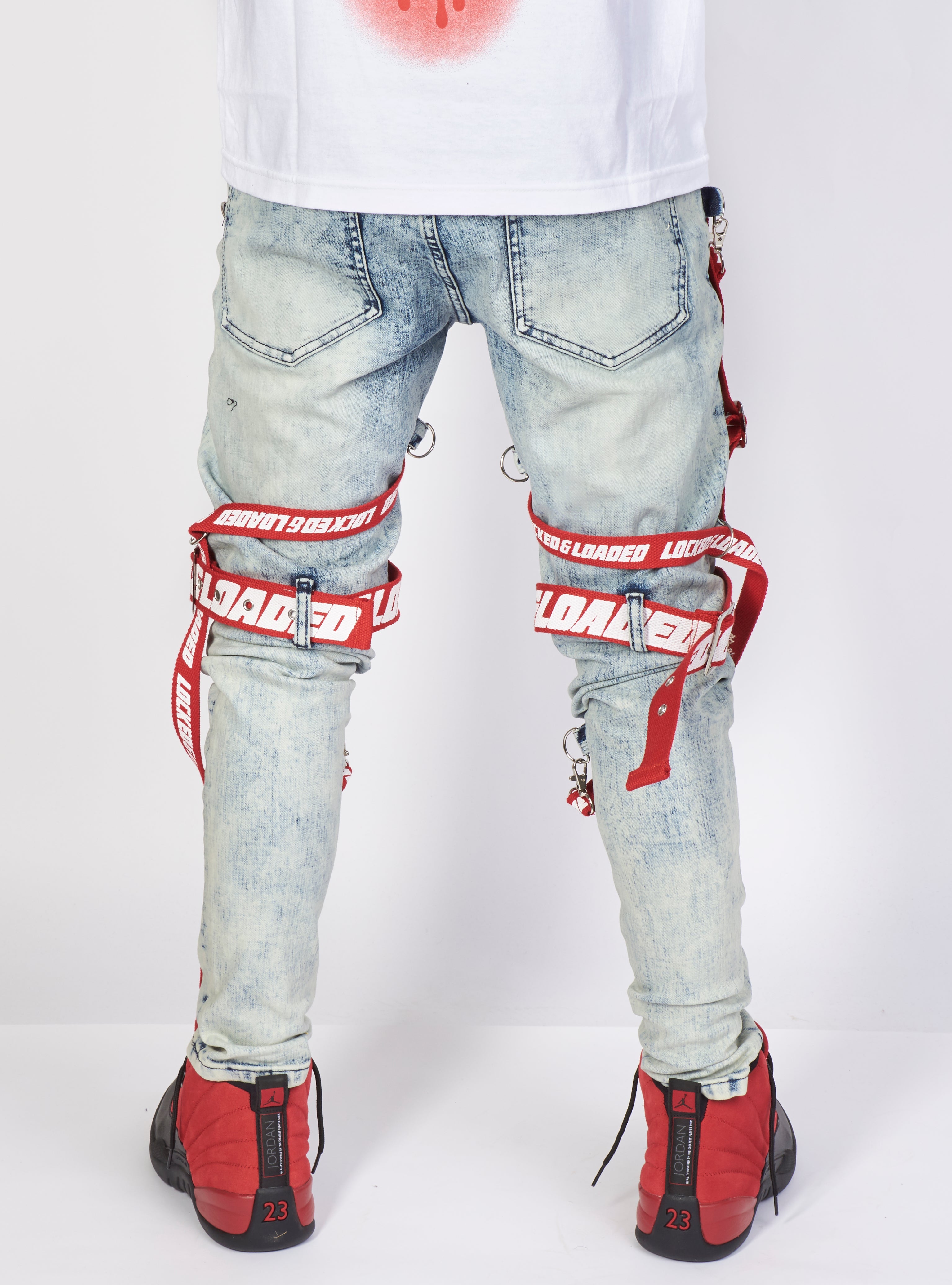 Jeans - Straps & Stones - Light Blue with Red and White