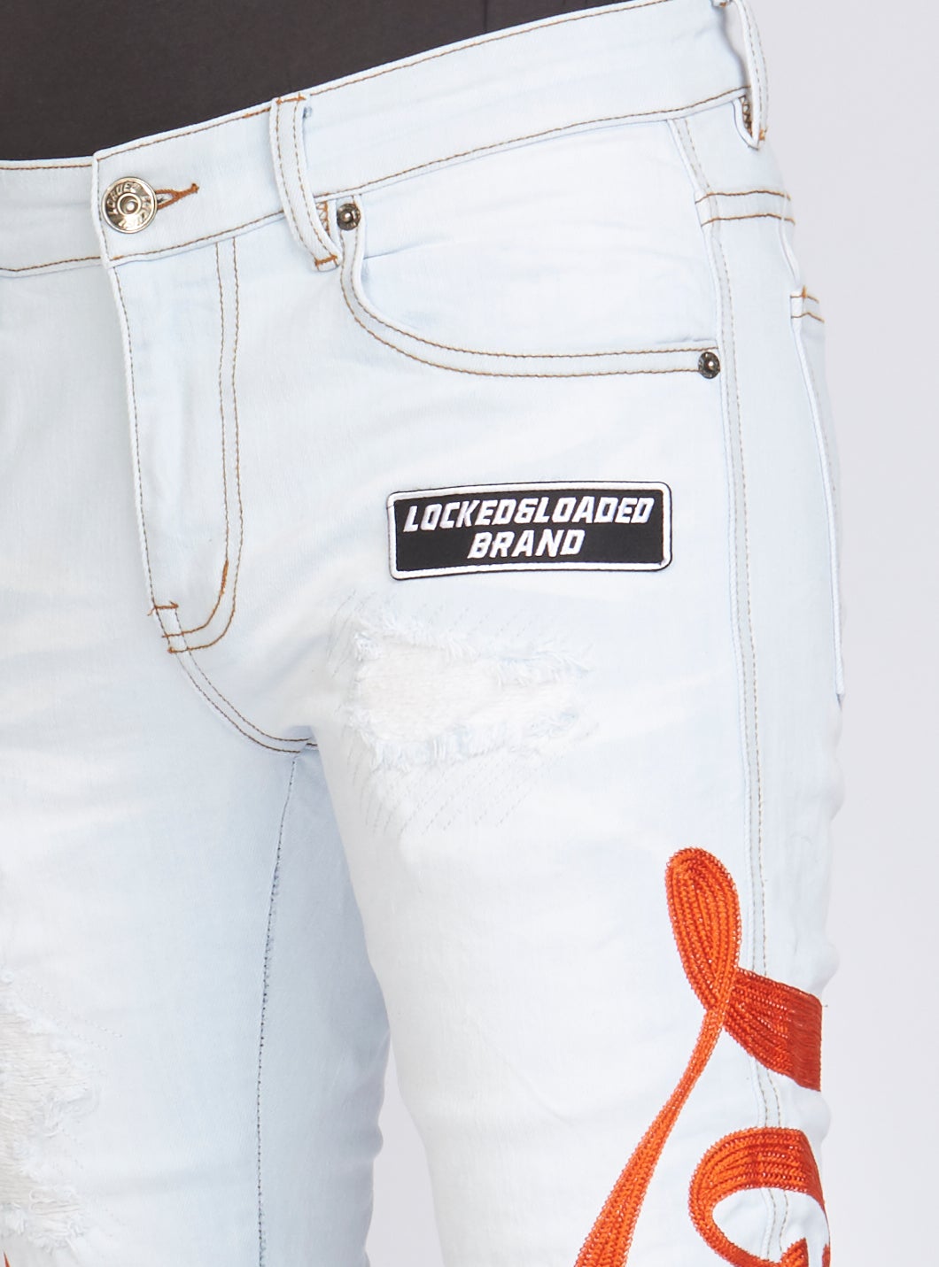 Jeans - Chain Stitch - Light Wash and Orange - LLCHSE1025251