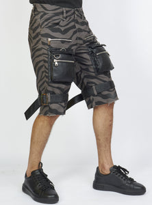 Shorts - Strapped w/ Leather - Dark Grey and Black Zebra - LDS421103