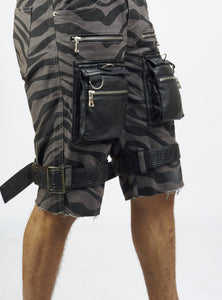 Shorts - Strapped w/ Leather - Dark Grey and Black Zebra - LDS421103