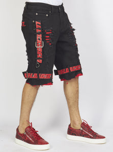 Shorts - Jet Black Denim With Red - Featuring Black / Red Straps - LDS421101