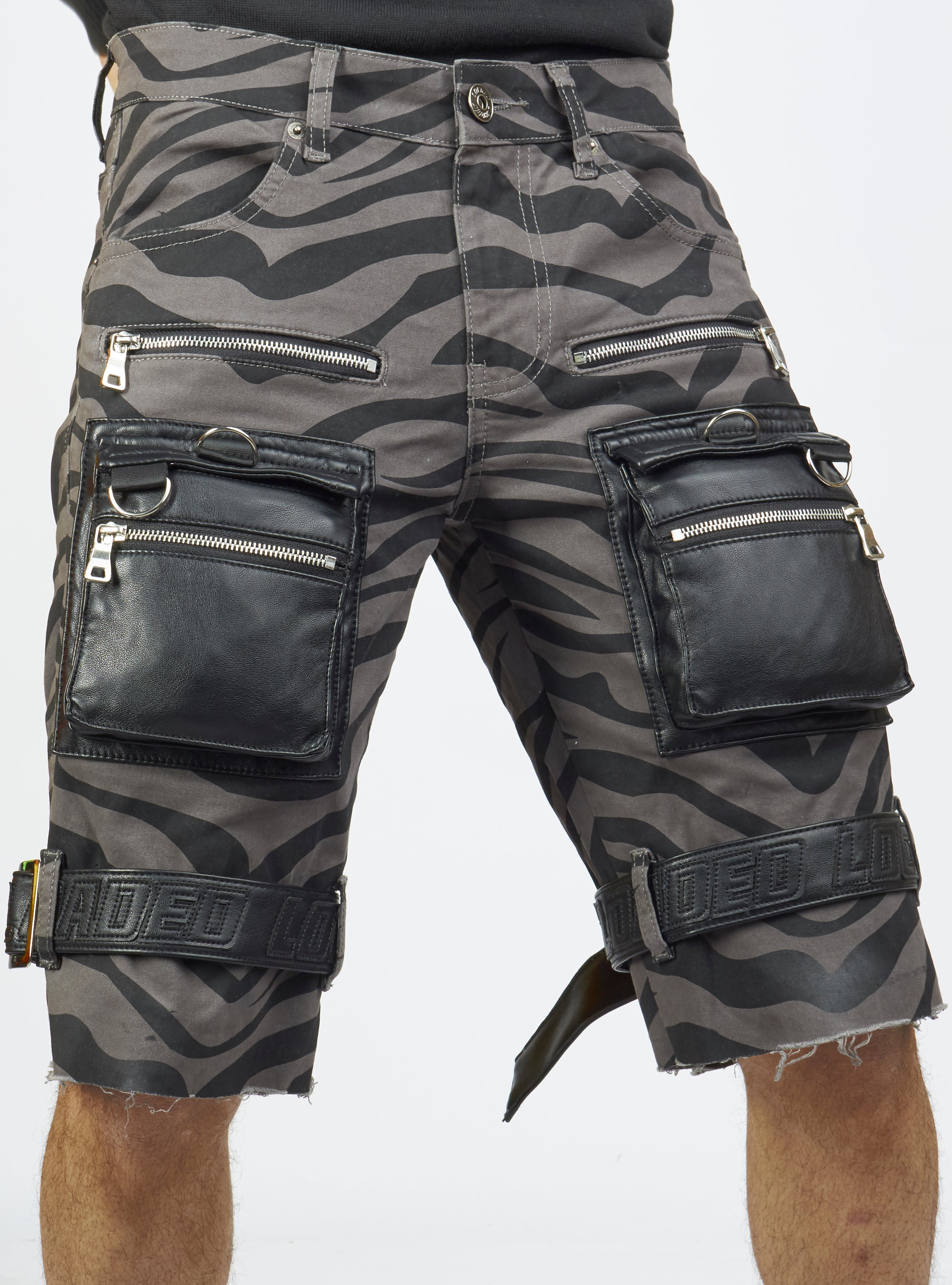 Shorts - Strapped w/ Leather - Dark Grey and Black Zebra - LDS421103