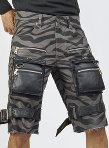 Shorts - Strapped w/ Leather - Dark Grey and Black Zebra - LDS421103