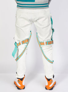 Jeans - Straps & Stones - White with Teal and Orange