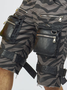 Shorts - Strapped w/ Leather - Dark Grey and Black Zebra - LDS421103