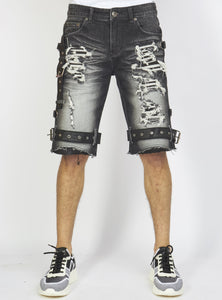 Shorts - Black Stone Wash Denim - Featuring Black/Black Straps - LDS421101