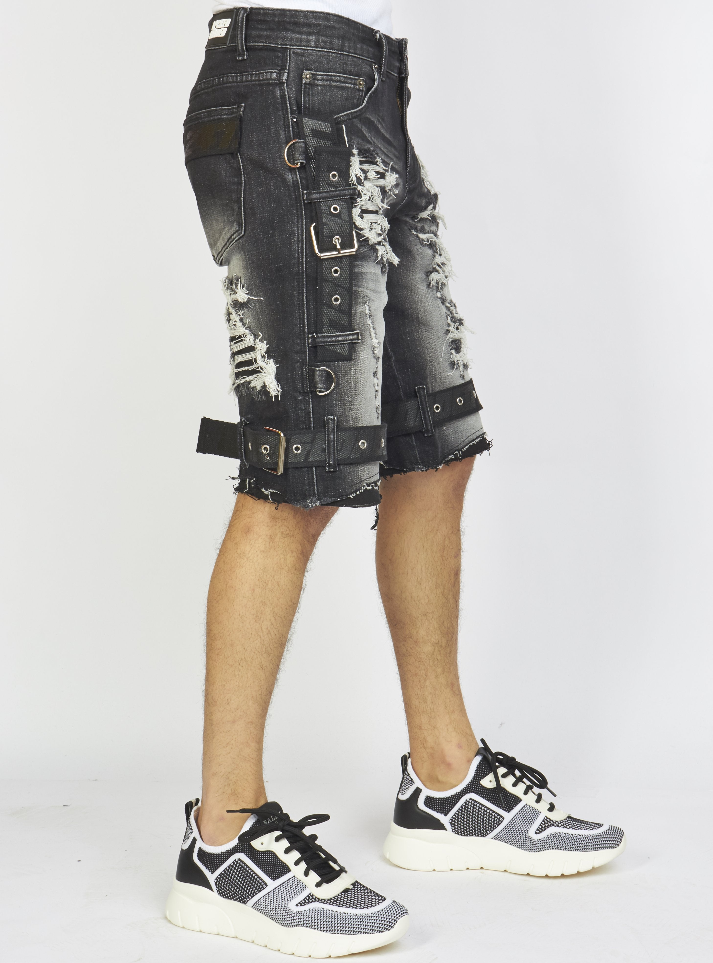 Shorts - Black Stone Wash Denim - Featuring Black/Black Straps - LDS421101