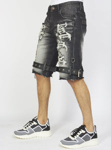 Shorts - Black Stone Wash Denim - Featuring Black/Black Straps - LDS421101