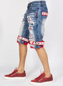 Shorts - Strapped Denim - Medium Blue with Red and White - LDS421101