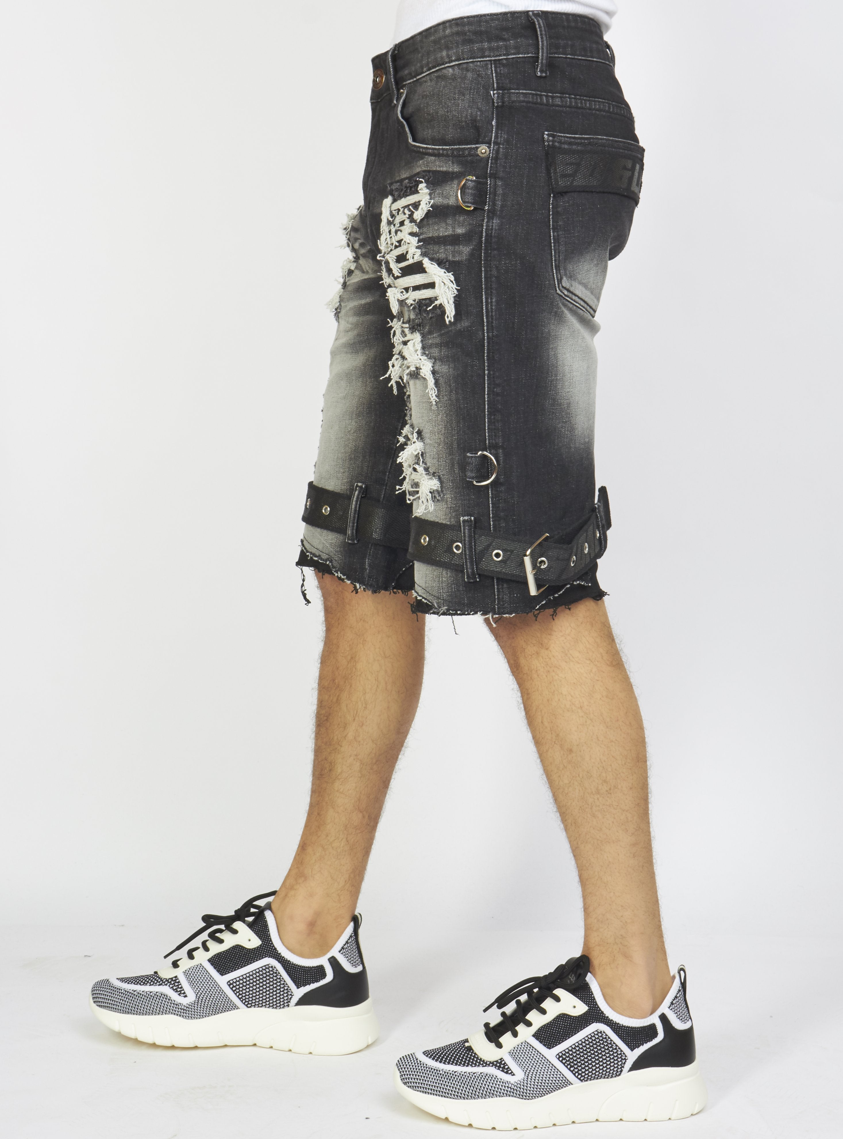 Shorts - Black Stone Wash Denim - Featuring Black/Black Straps - LDS421101