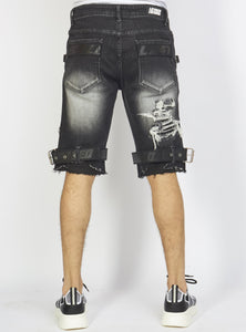 Shorts - Black Stone Wash Denim - Featuring Black/Black Straps - LDS421101