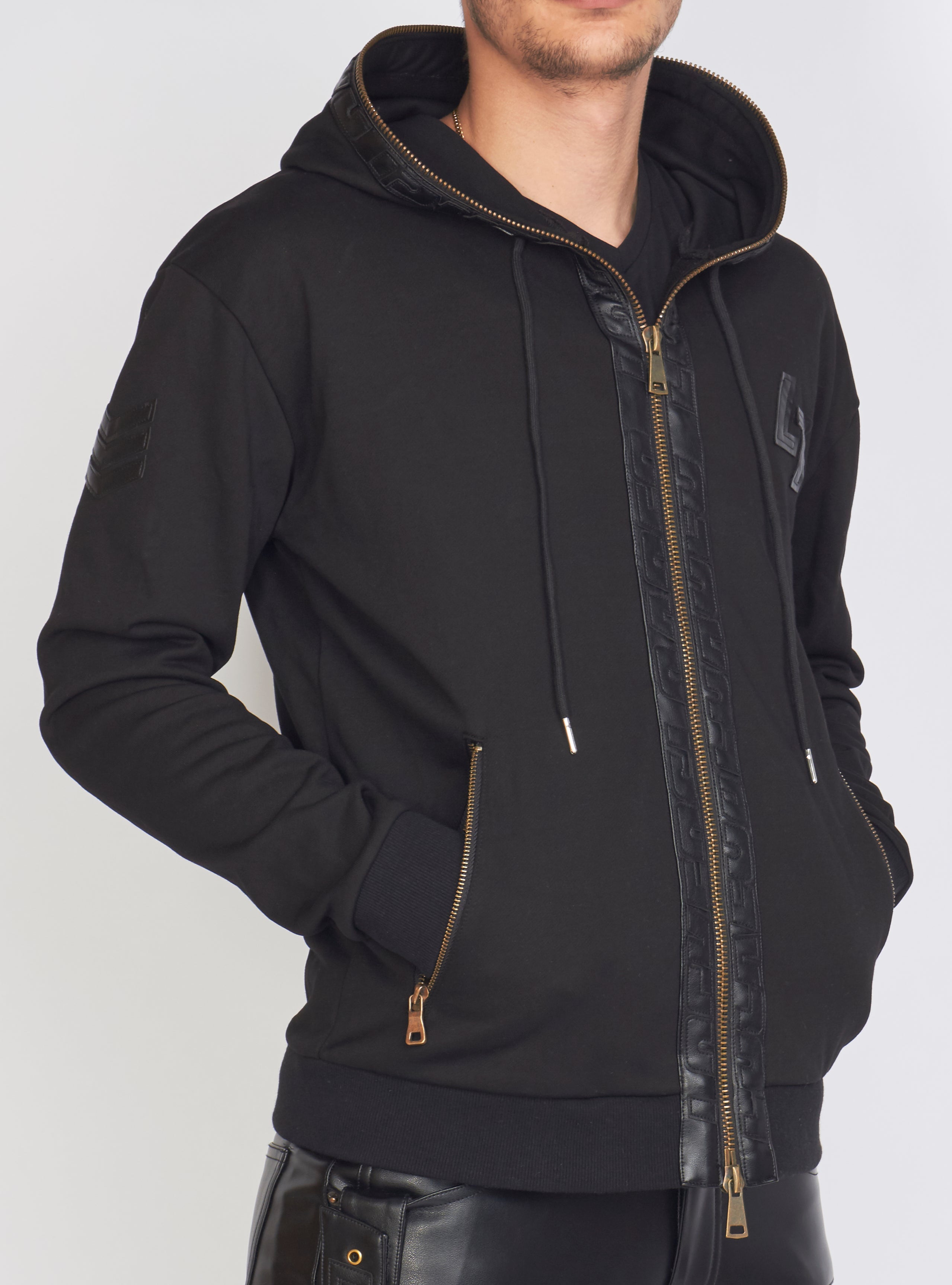 Hoodie - Leather - Black on Black - LLFZ102500