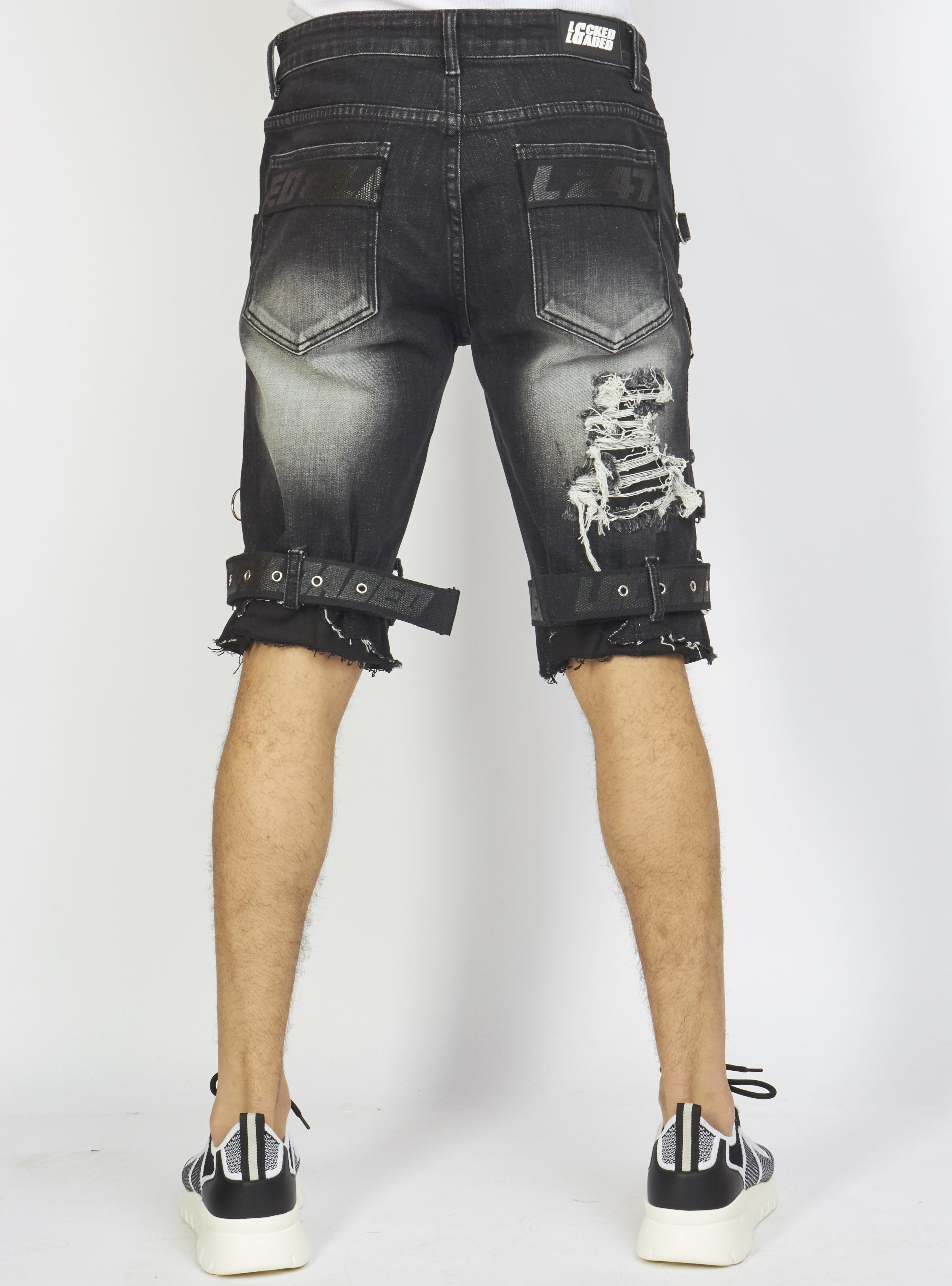 Shorts - Black Stone Wash Denim - Featuring Black/Black Straps - LDS421101