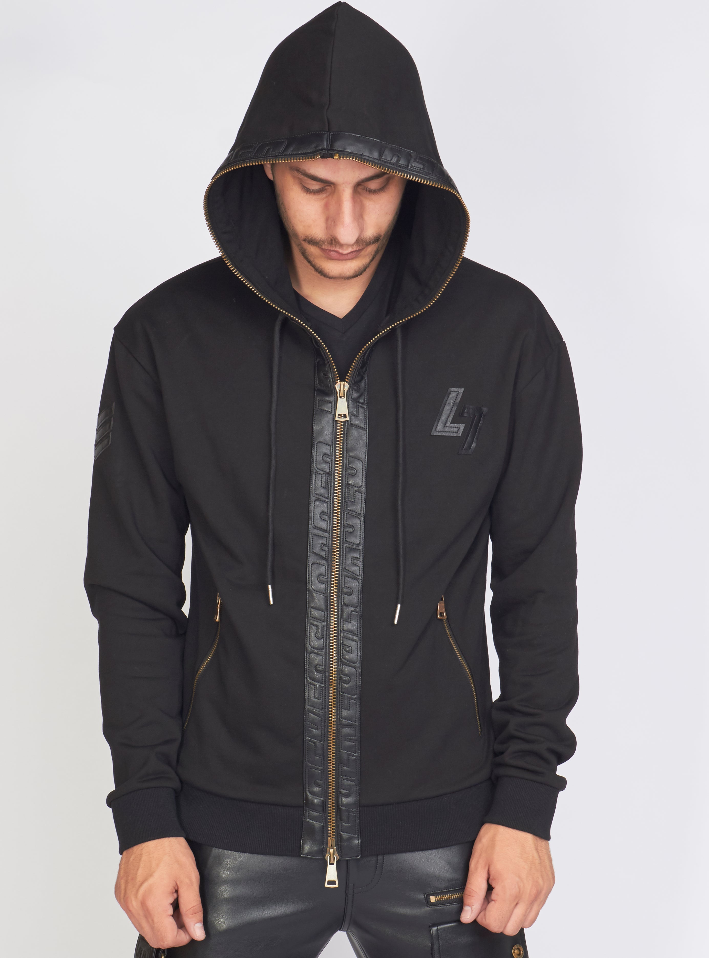 Hoodie - Leather - Black on Black - LLFZ102500