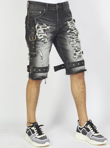 Shorts - Black Stone Wash Denim - Featuring Black/Black Straps - LDS421101