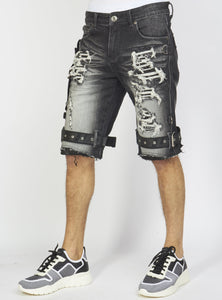 Shorts - Black Stone Wash Denim - Featuring Black/Black Straps - LDS421101